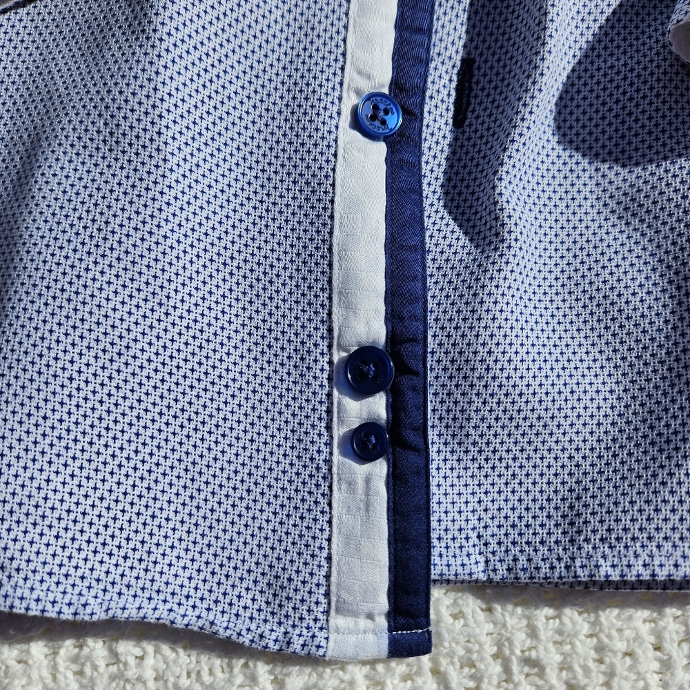 Maceoo XL Long Sleeve Dress Shirt Italian Button-Down Blue White Top 100% Cotton - Picture 2 of 16